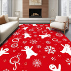 Red White Gingerbread Snowflakes Merry Holidays Rug