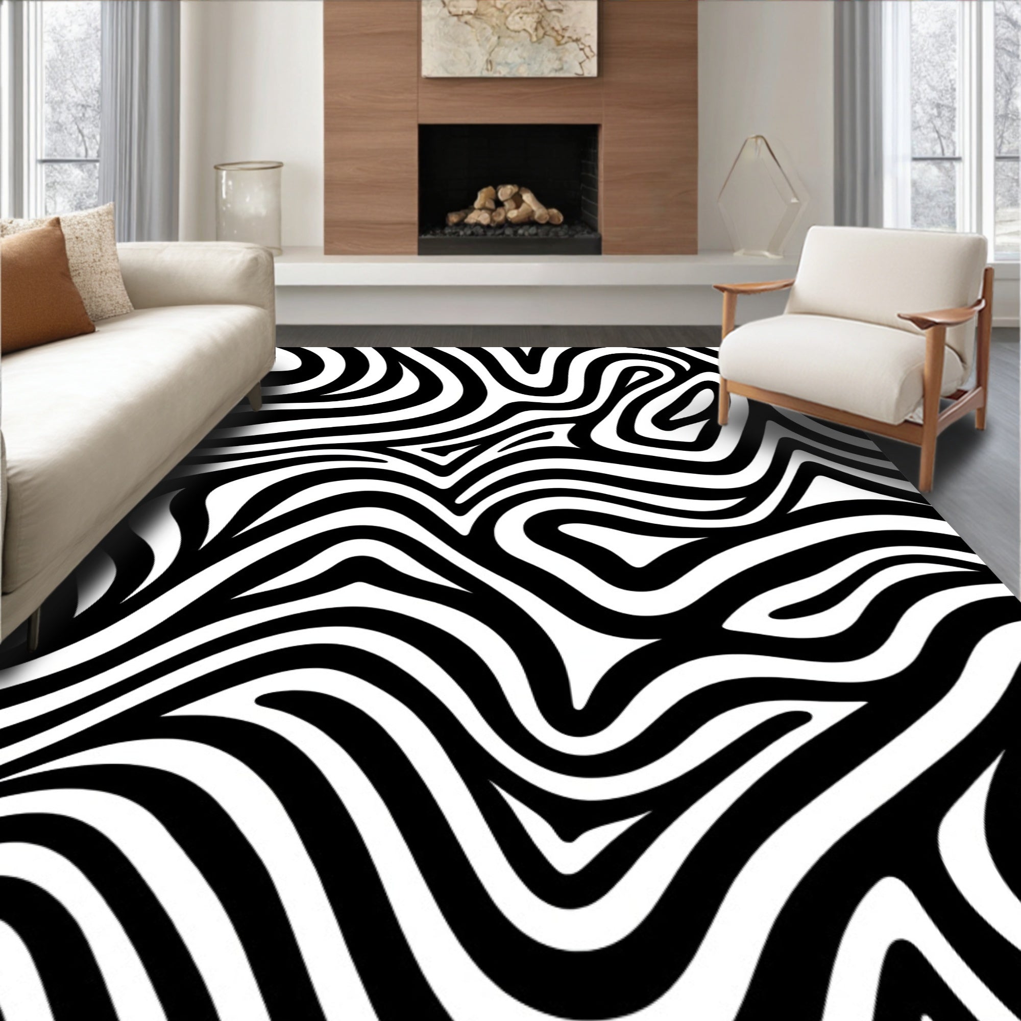 Bold Black White Animal Print Rug