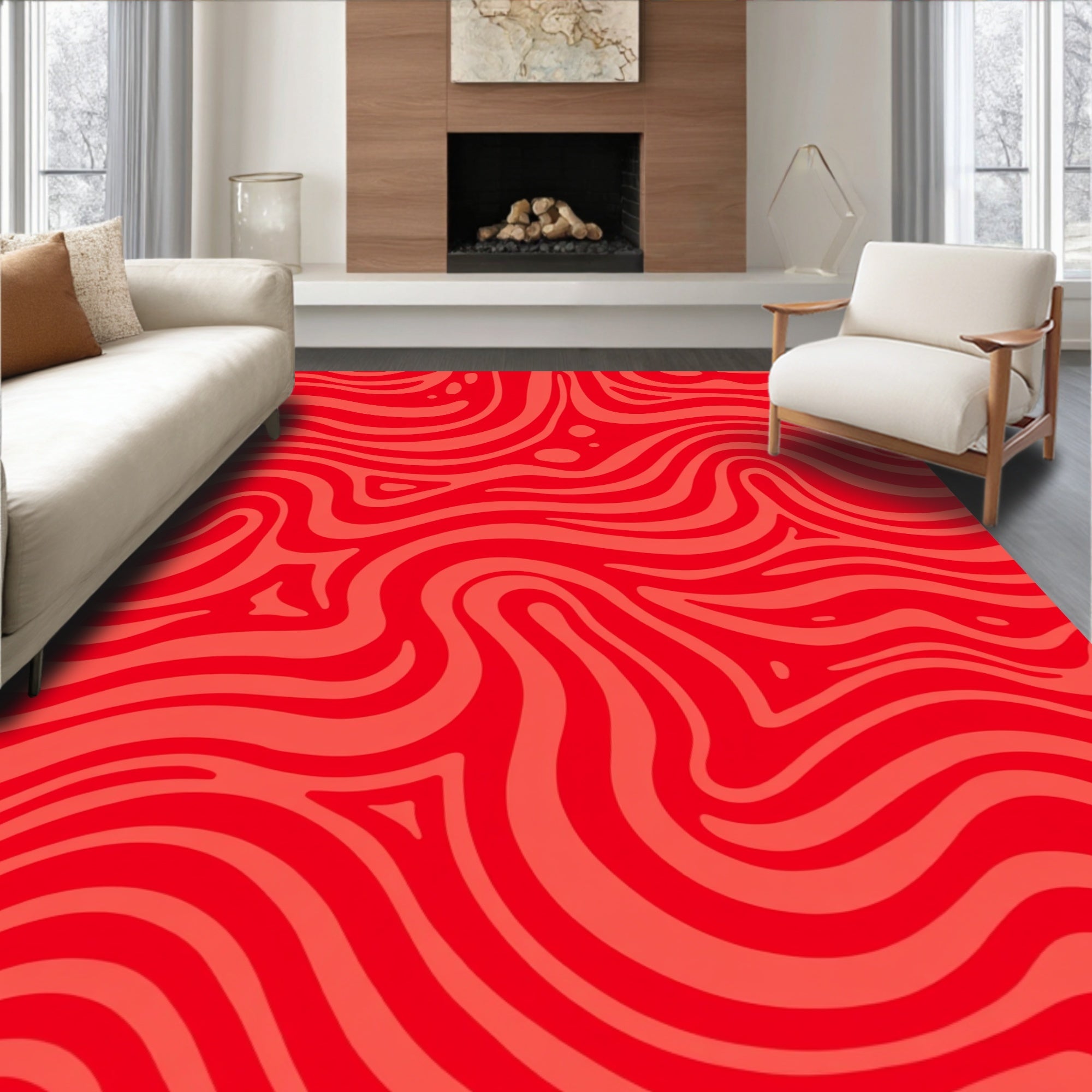 Dynamic Red Swirl Pattern Rug
