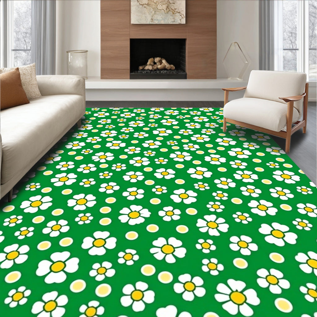 Whimsical White Daisy Meadow Rug