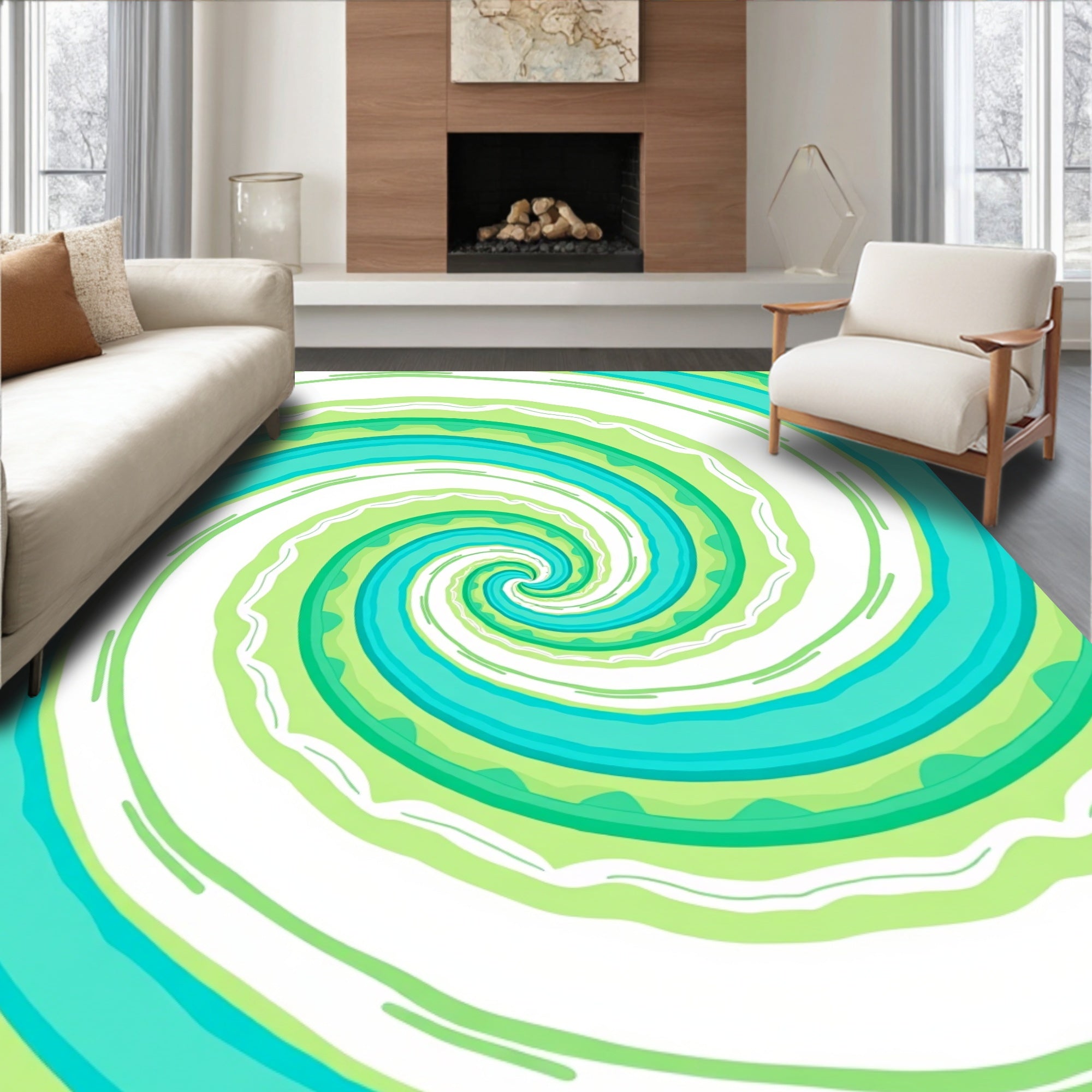 Cool Aquatic Swirl Pattern Rug