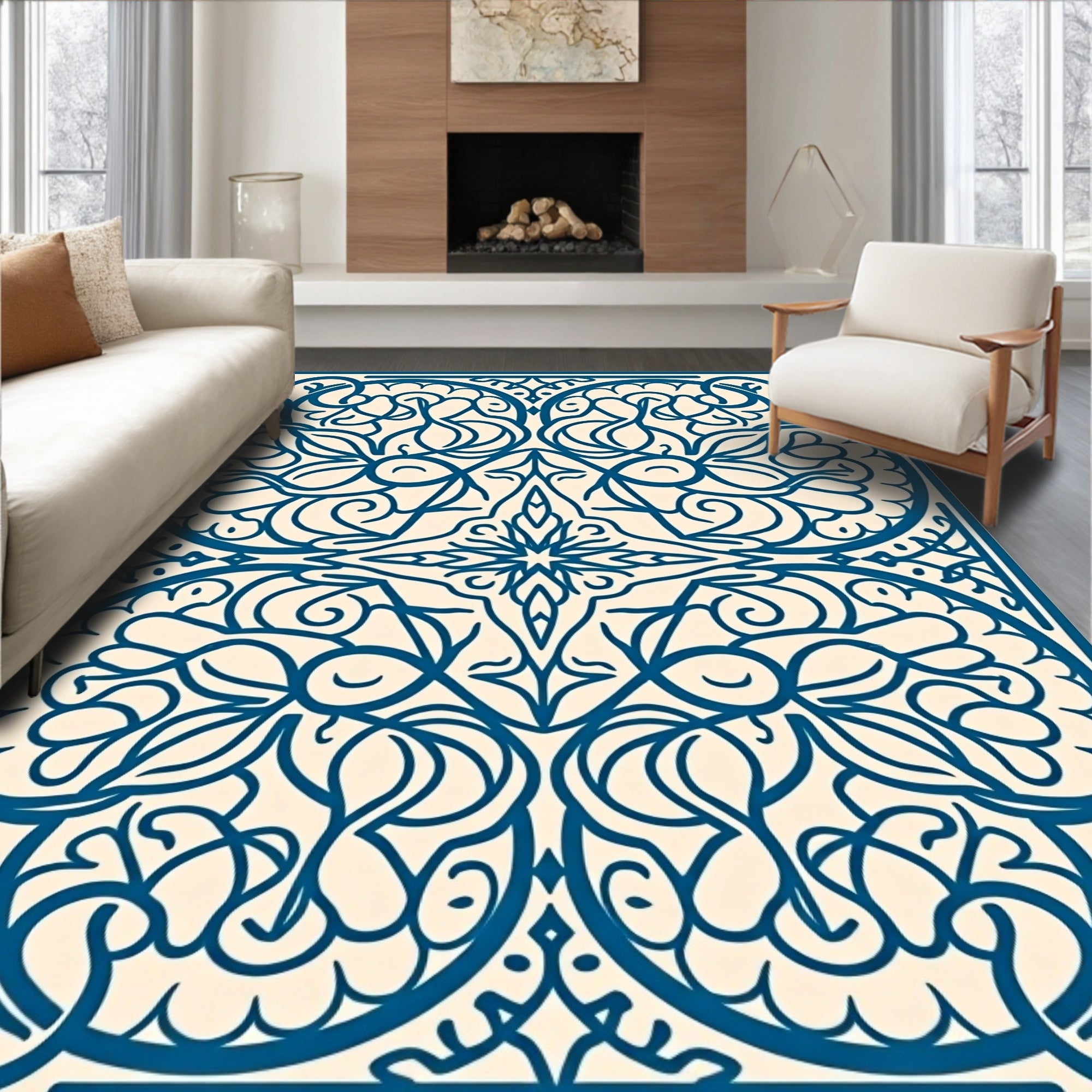 Exotic Blue Floral Intricate Pattern Rug