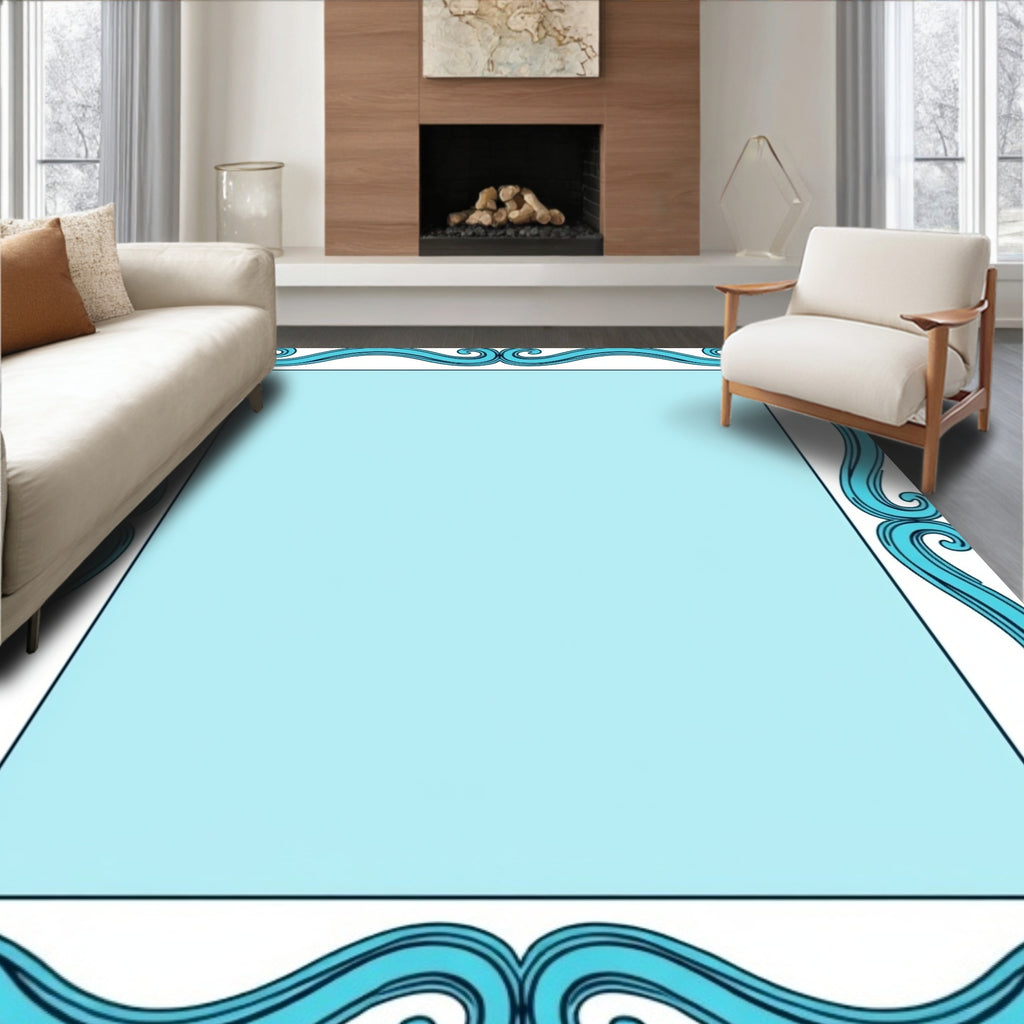 Aqua Swirls Decorative Border Rug