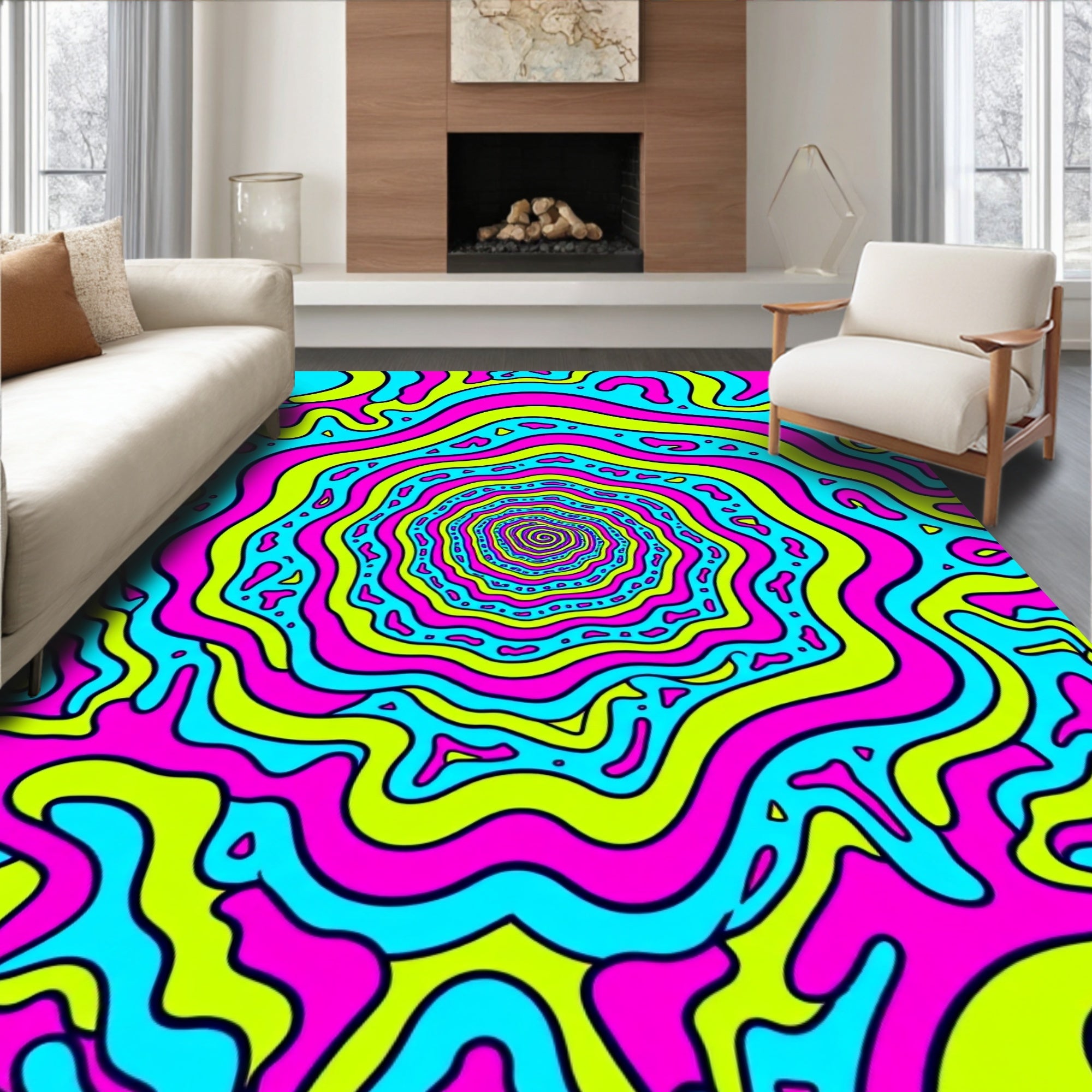 Psychedelic Swirl Neon Pop Rug