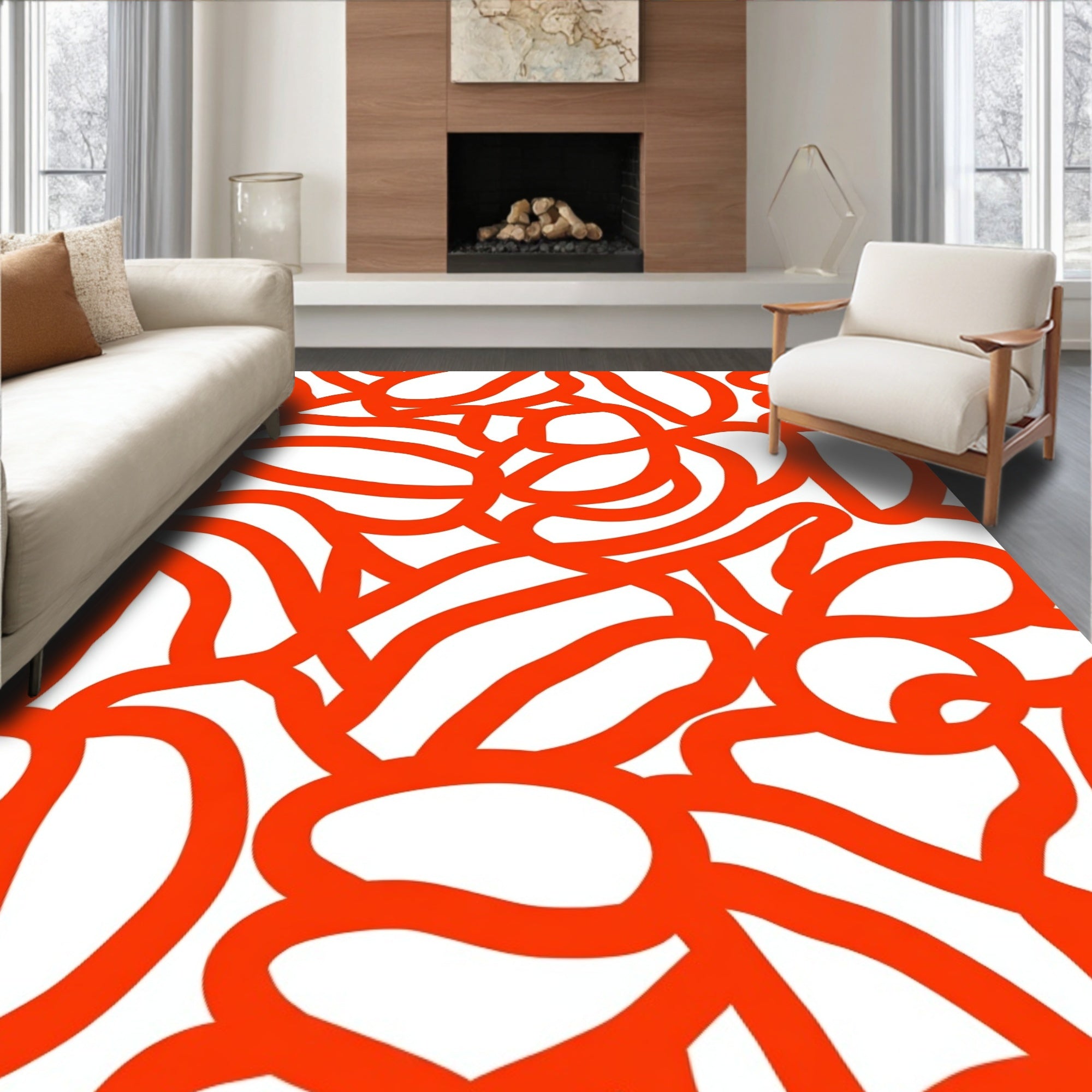 Bold Orange Abstract Intertwined Pattern Rug