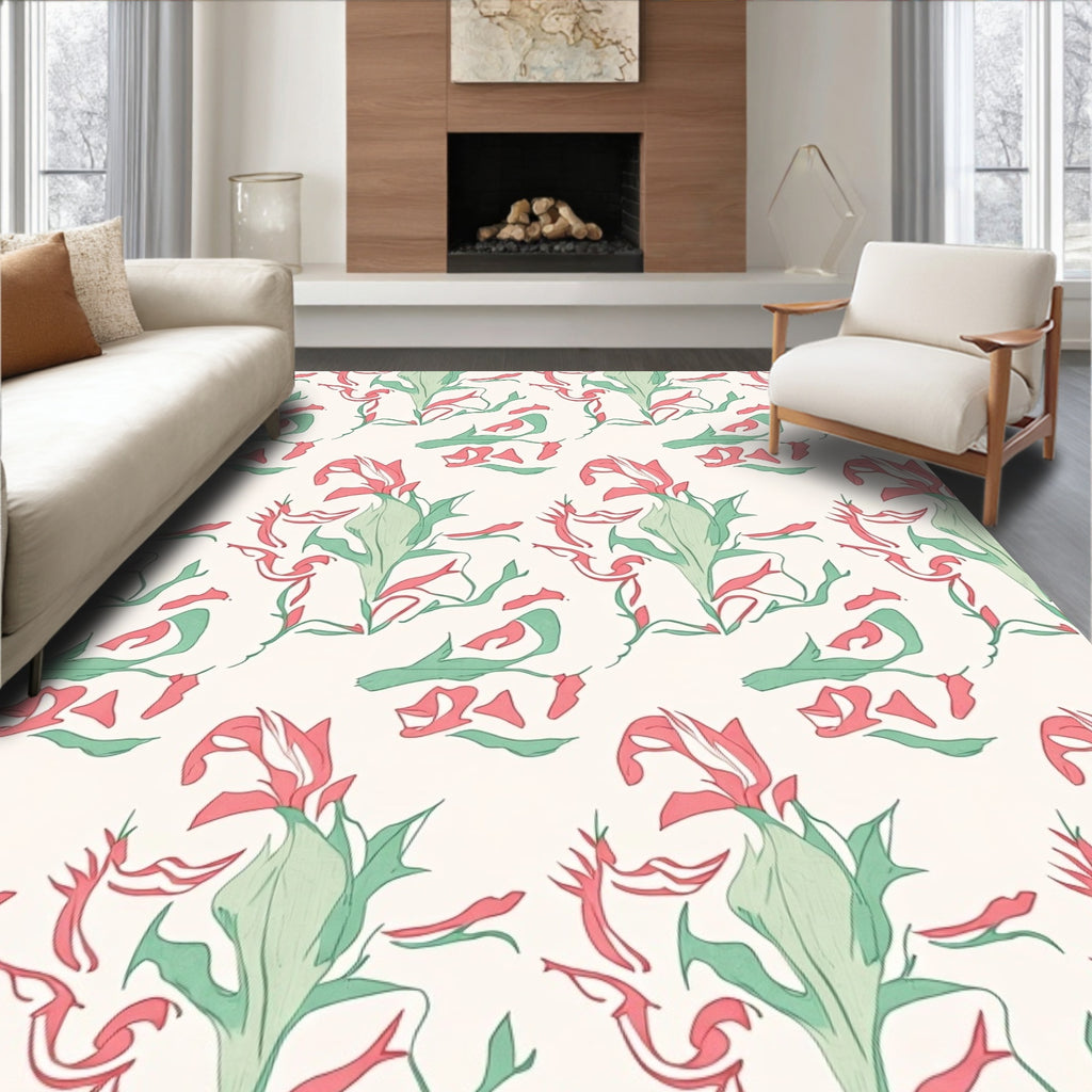 Stylized Floral Swirl Pattern Design Rug