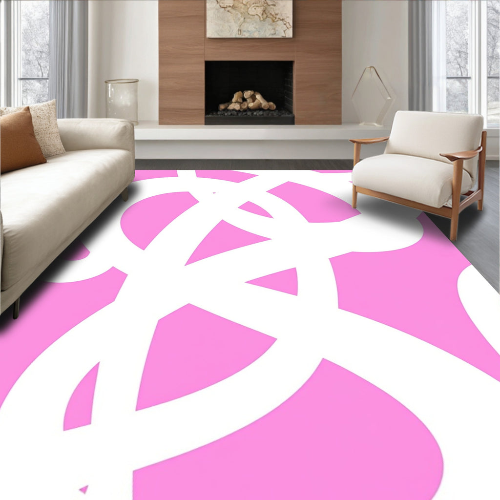 Pink White Wavy Abstract Rug