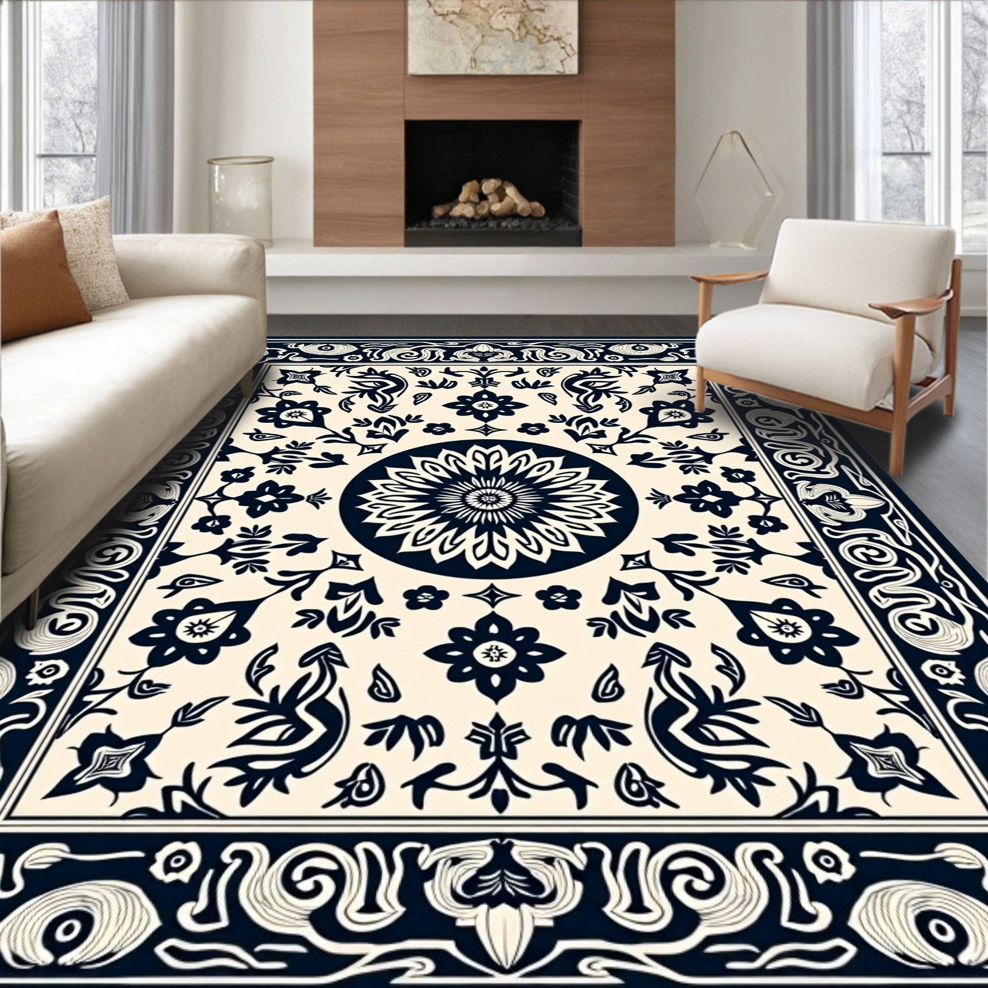 Elegant Floral Medallion Motif Rug