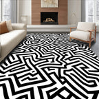 Intricate Black White Maze Pattern Rug
