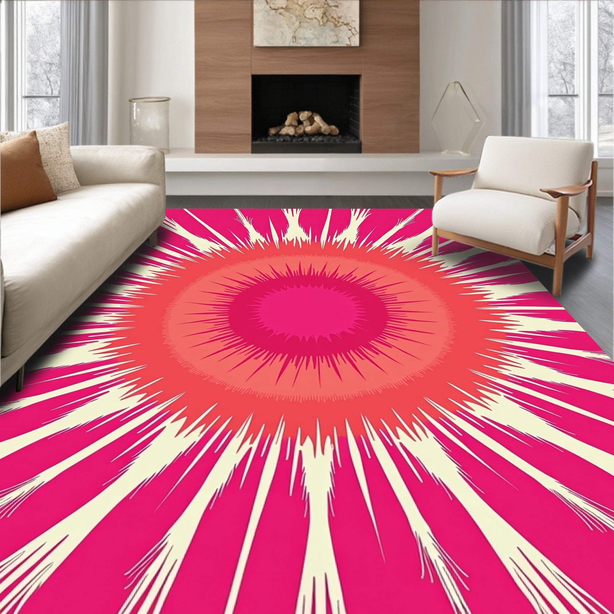 Explosive Sunburst Floral Pattern Rug