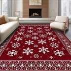 Deep Red Snowflake Wonderland Border Rug