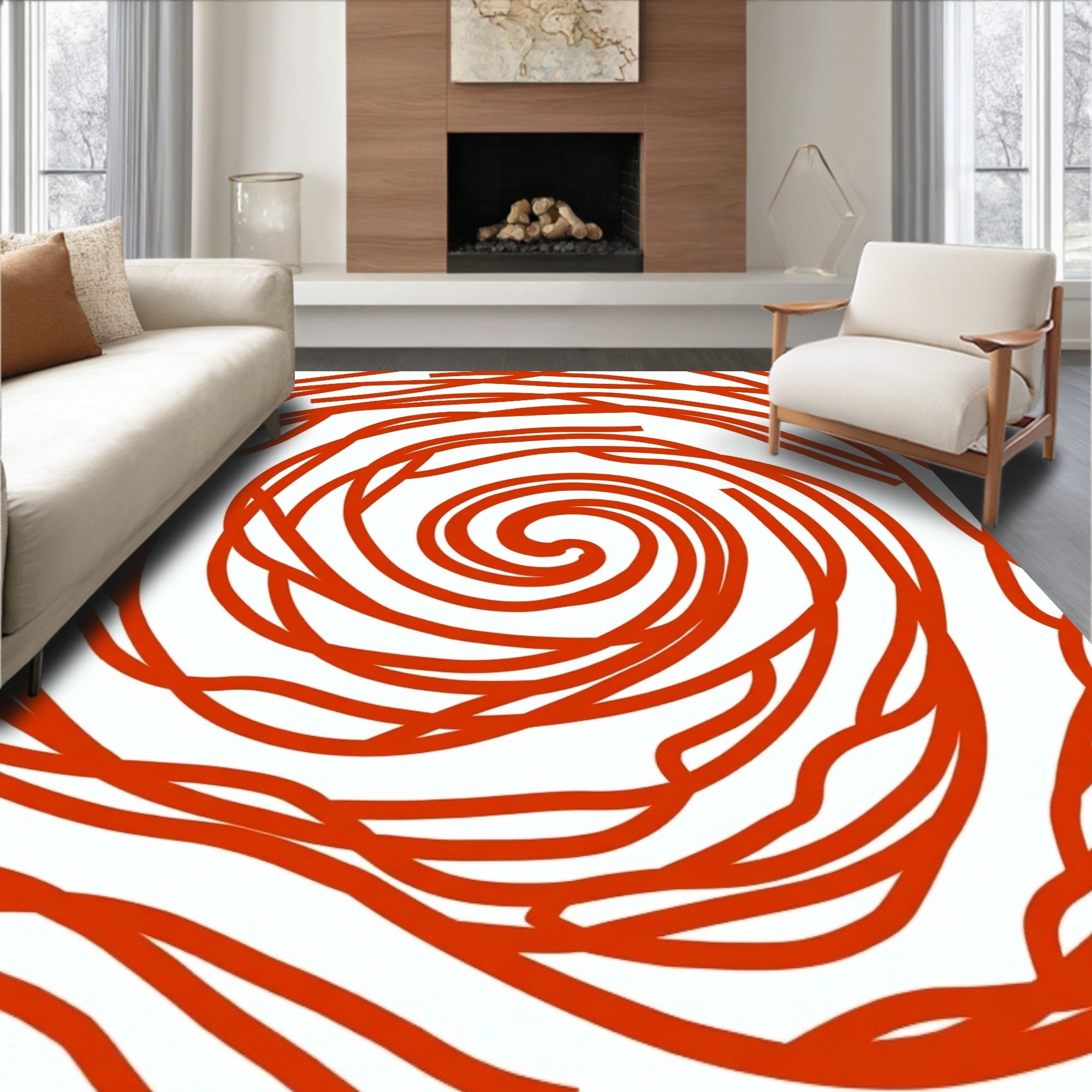 Red Swirl Abstract Art Rug