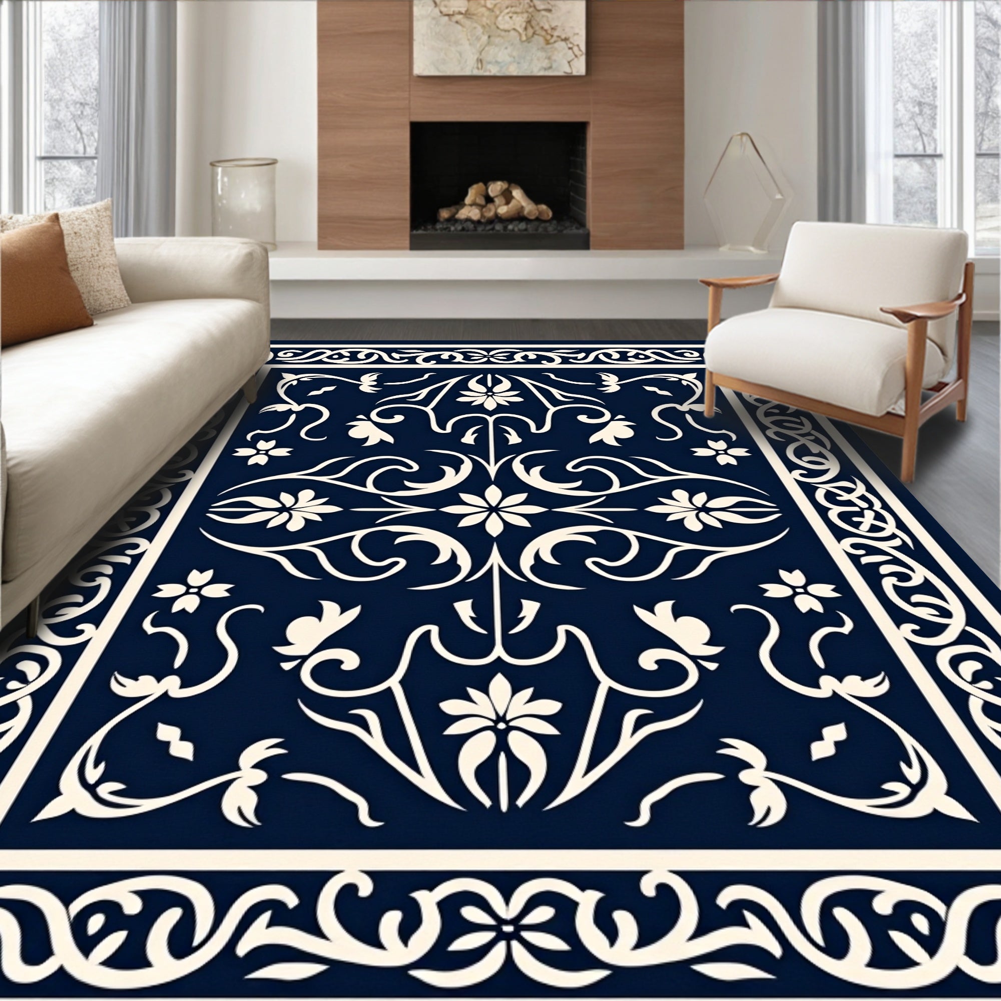 Classic Floral Scrollwork Design Rug