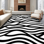 Dynamic Black Wave Pattern Rug