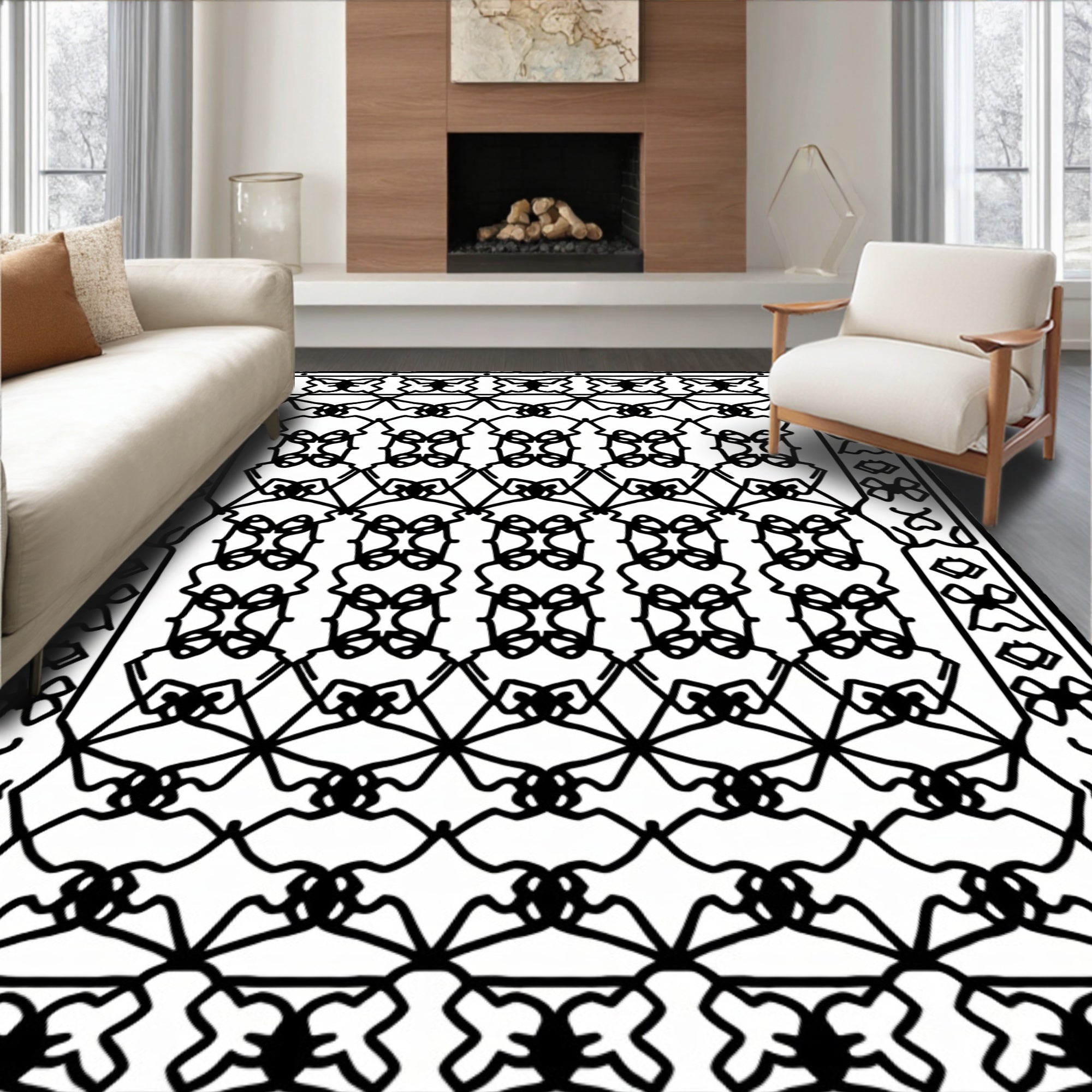 Intricate Black Diamond Lattice Rug