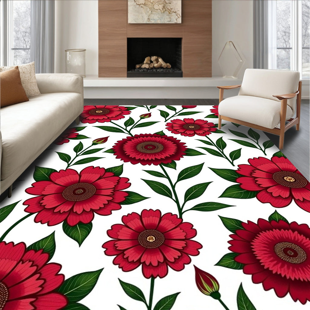 Red Vintage Floral Arrangement Rug