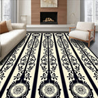 Vintage Black Floral Stripe Pattern Rug