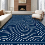 Navy White Organic Wave Pattern Rug