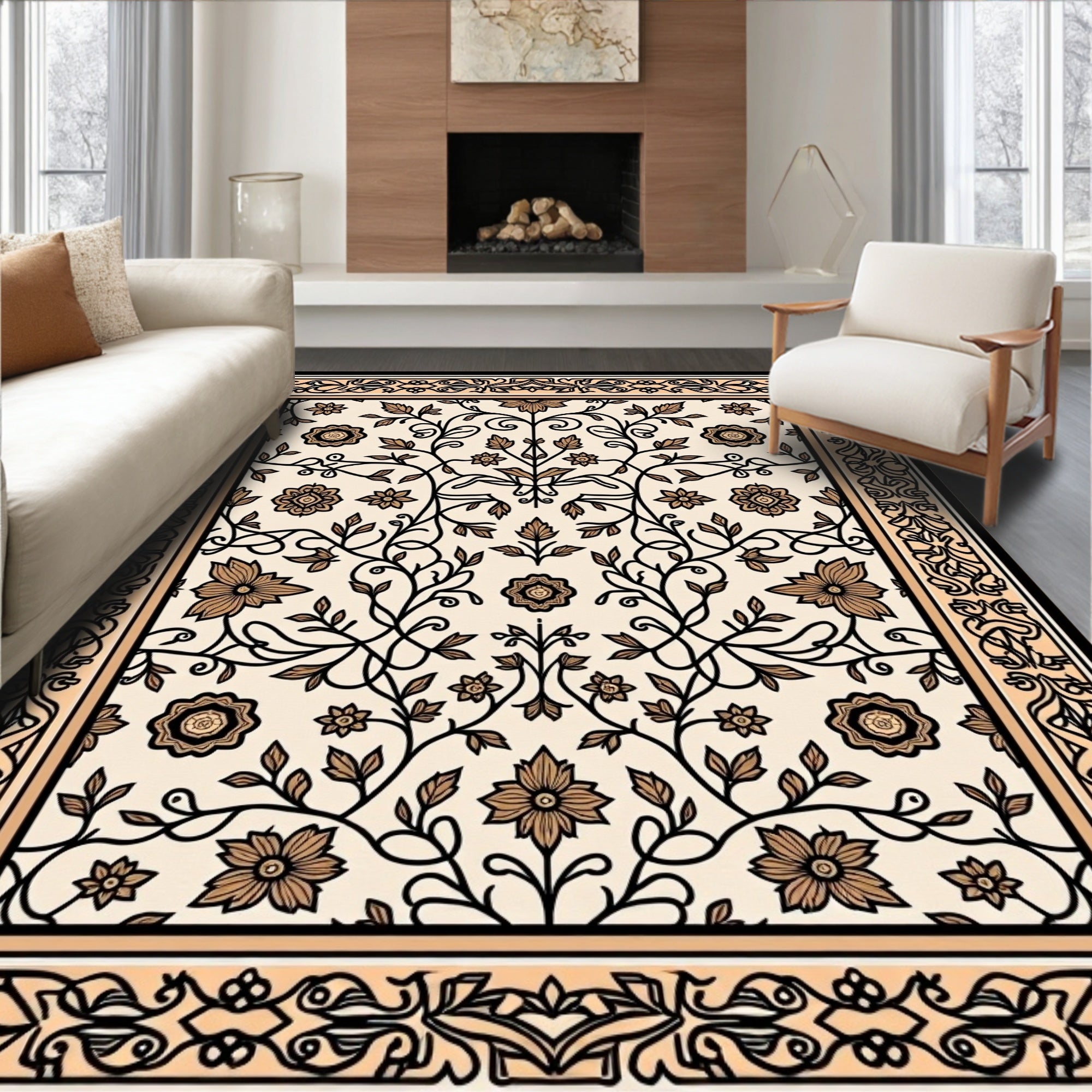 Ornate Floral Vine Pattern Rug