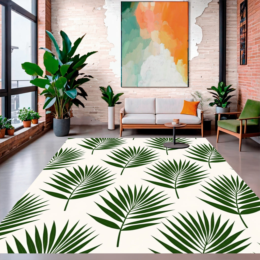 Modern Green Leaf Pattern Rug