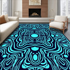 Symmetrical Blue Swirl Abstract Pattern Rug
