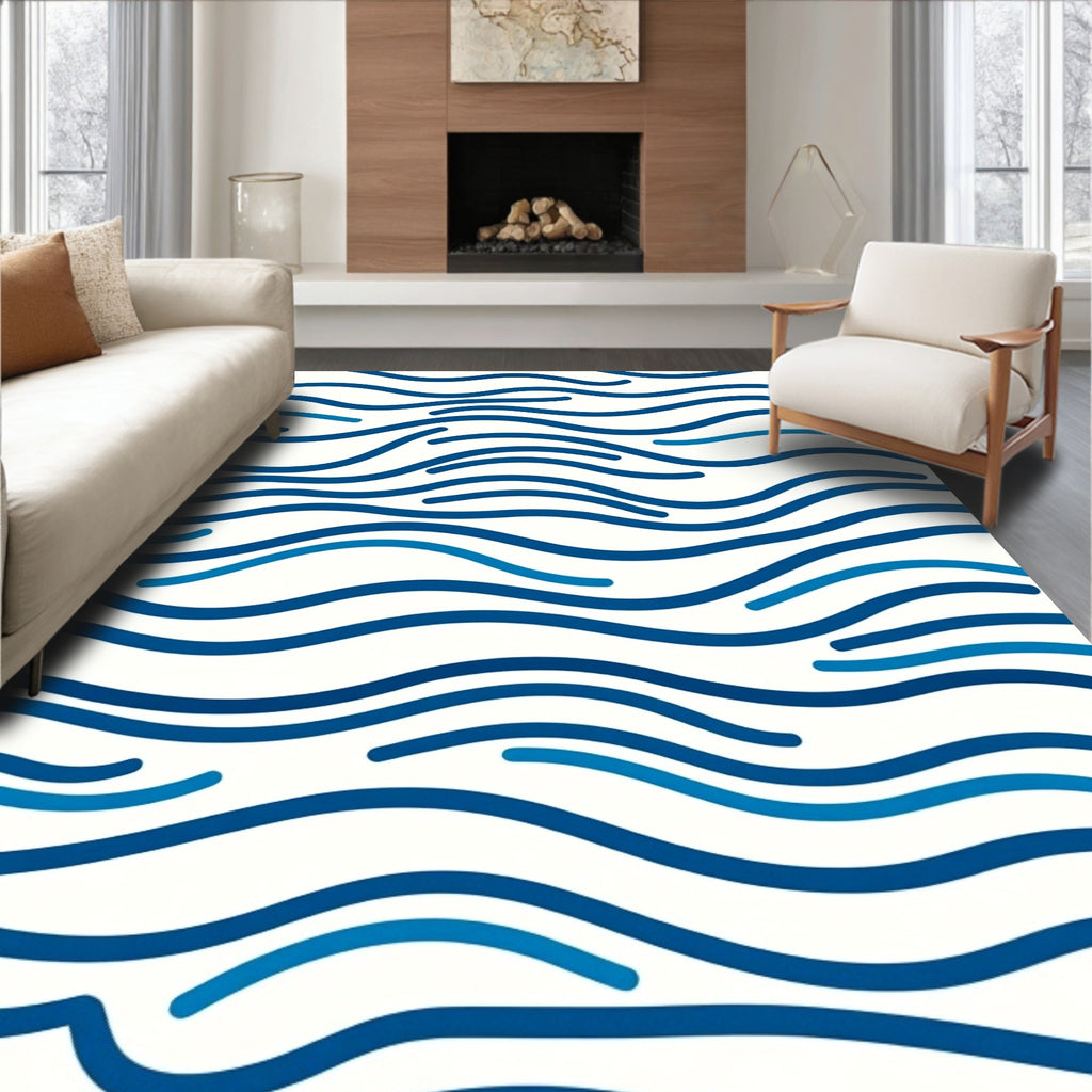 Cool Blue Wave Pattern Design Rug