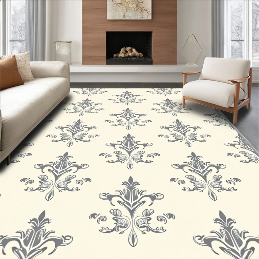 Elegant Gray Damask Pattern Rug