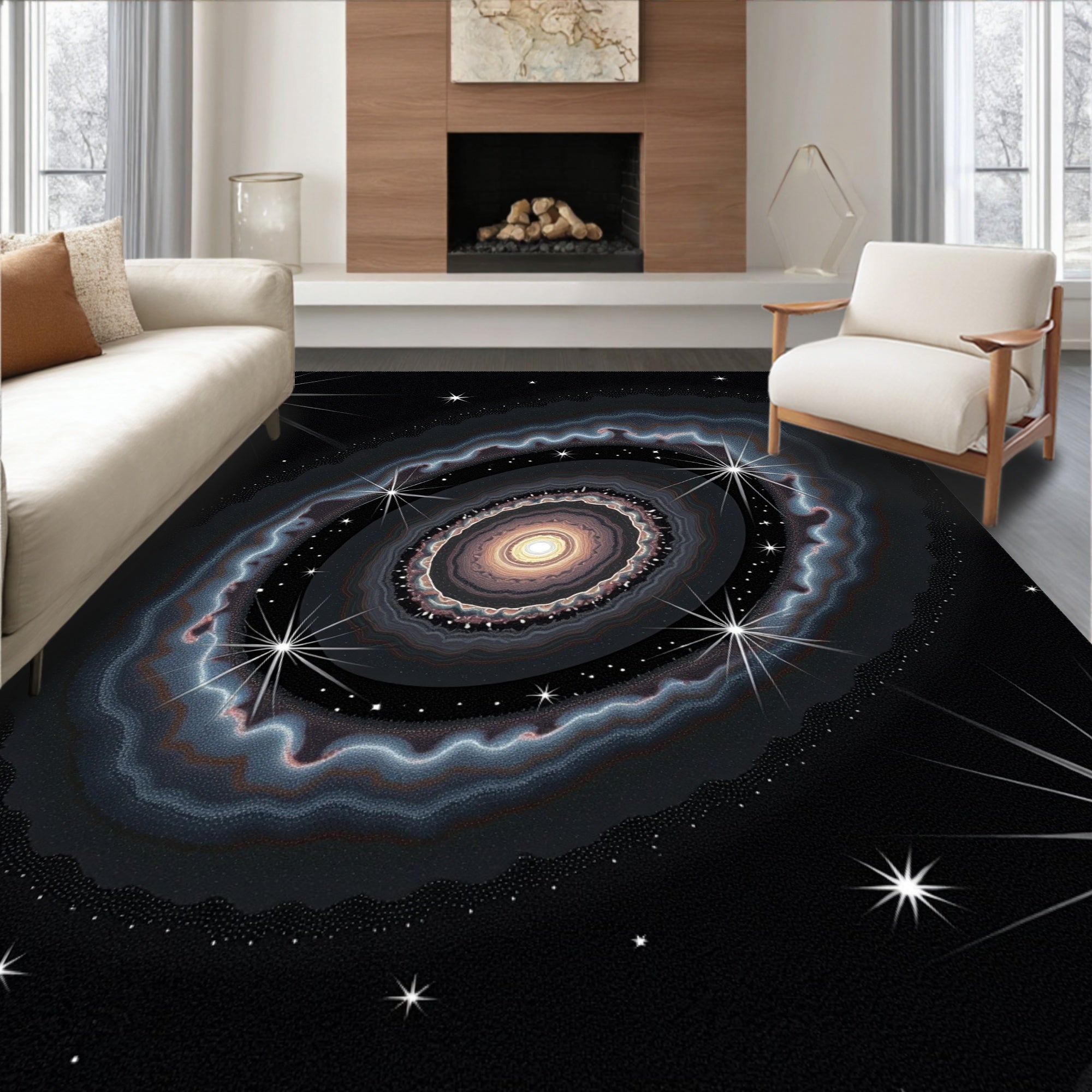 Cosmic Galaxy Starburst Pattern Rug