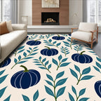Deep Blue Pumpkin Botanical Pattern Rug