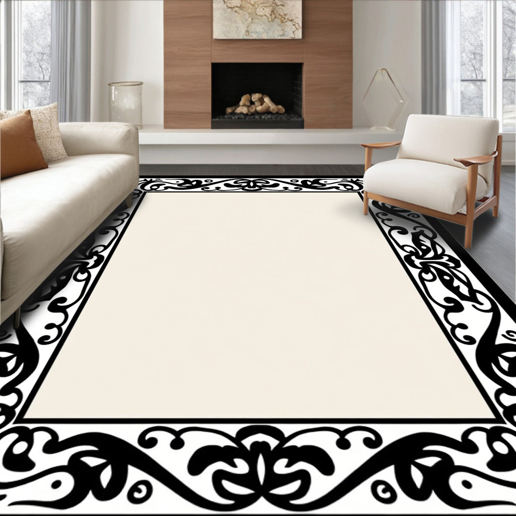Black Floral Scrollwork Design Rug