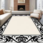 Black Floral Scrollwork Design Rug
