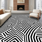 Abstract Black White Interlocking Lines Rug