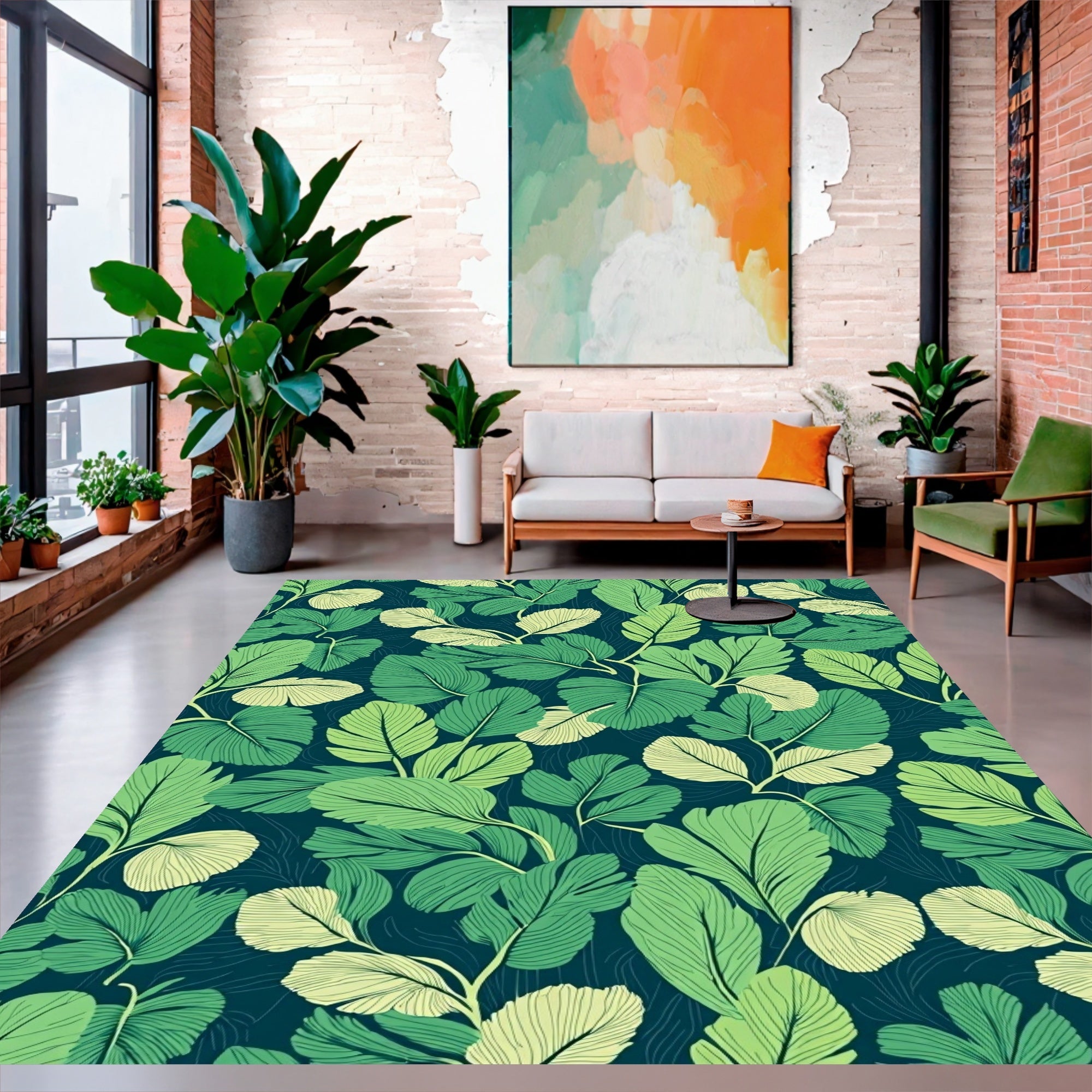 Green Leaf Botanical Pattern Rug