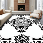Edgy Black Skulls Ornate Scrollwork Rug