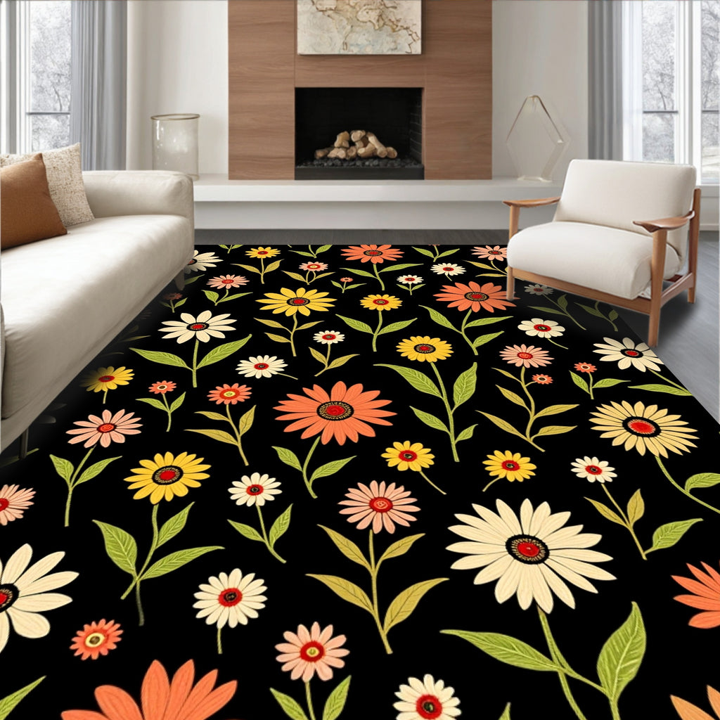 Retro Floral Botanical Pattern Design Rug