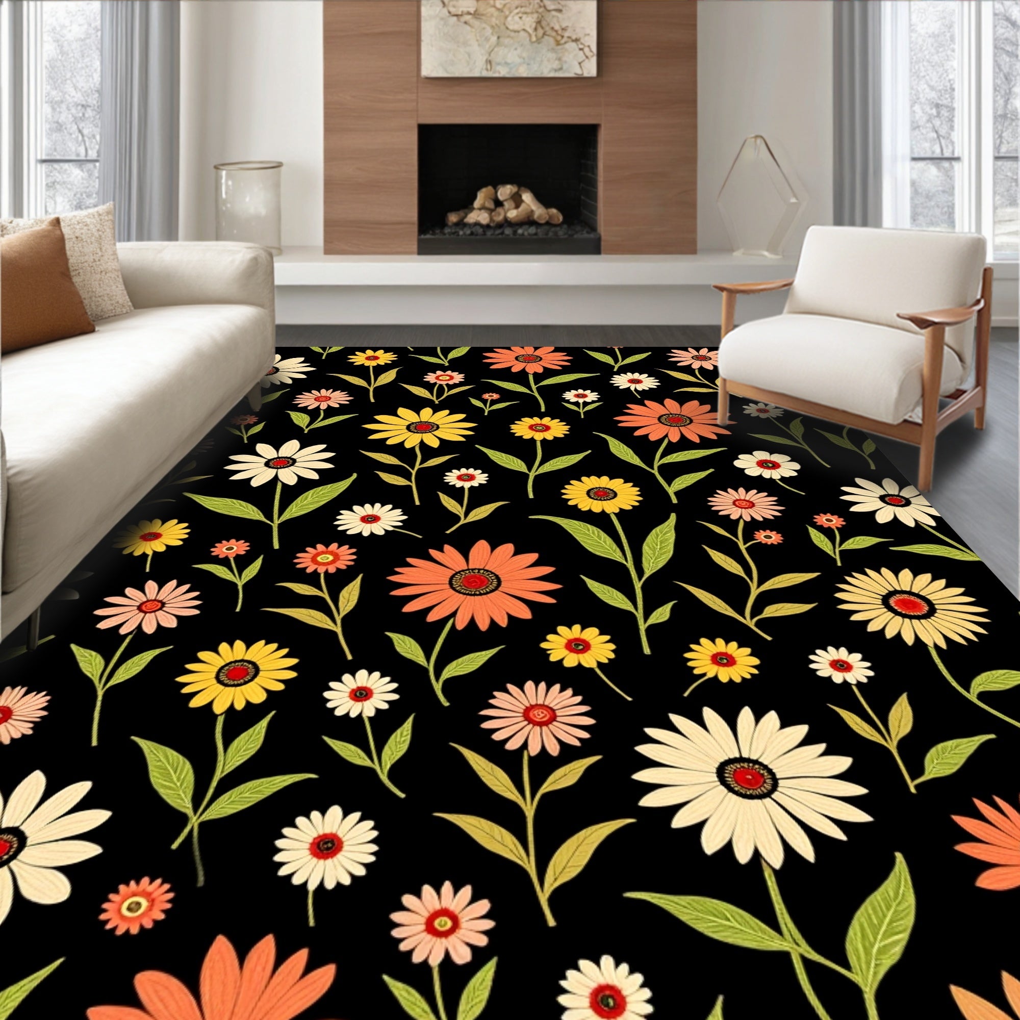 Retro Floral Botanical Pattern Design Rug