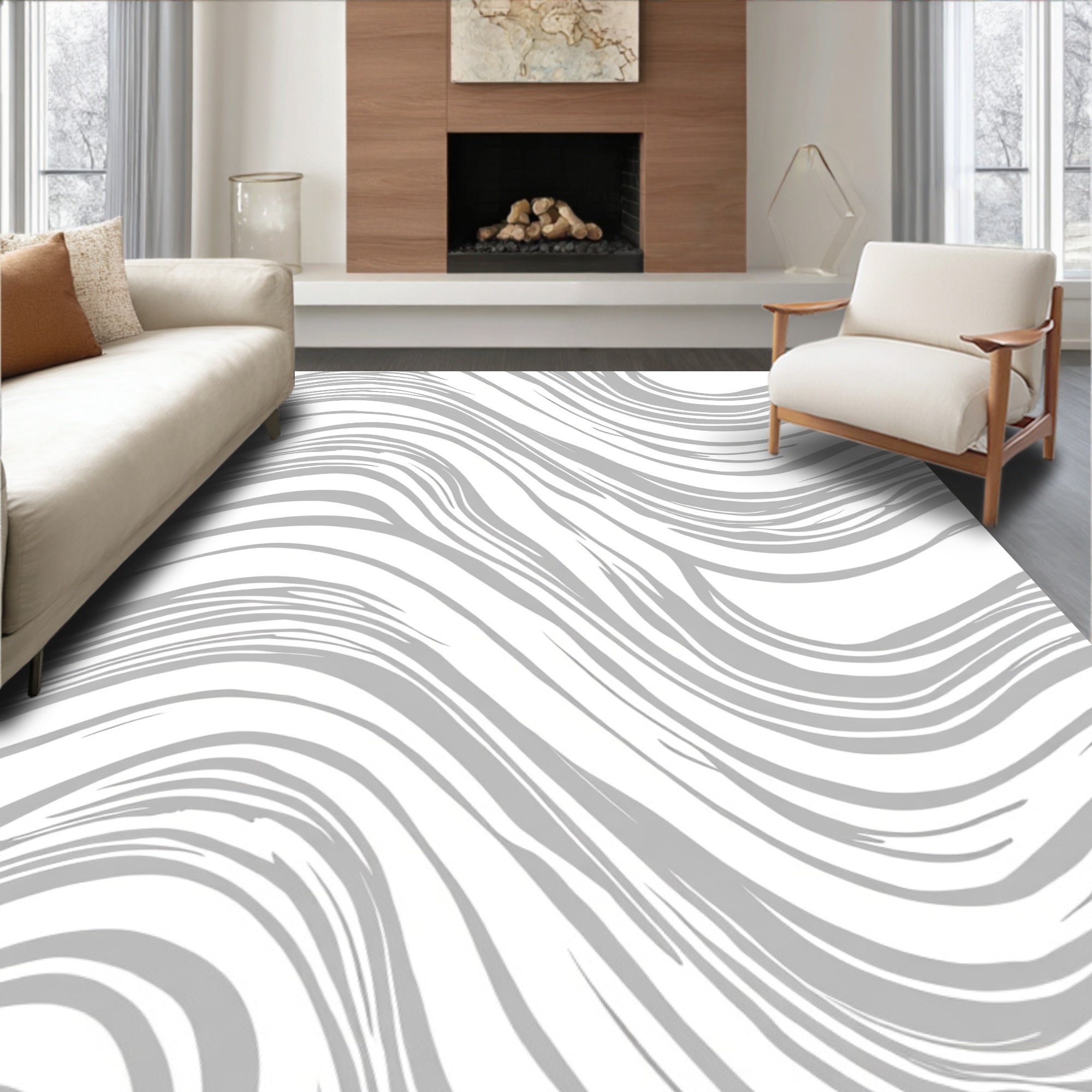 Modern Abstract Wavy Stripe Design Rug