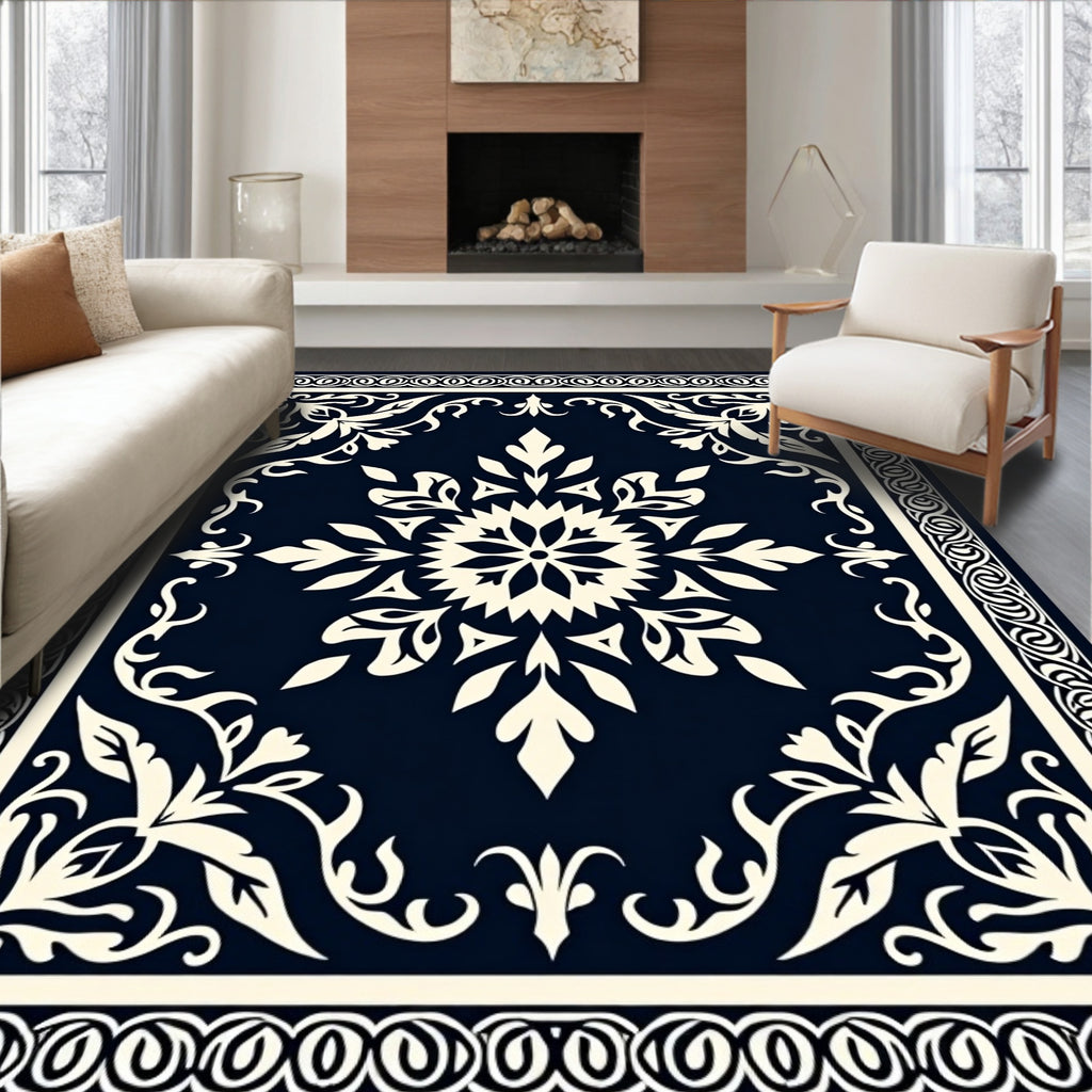 Ornate Floral Medallion Border Design Rug