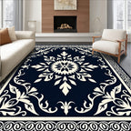 Ornate Floral Medallion Border Design Rug