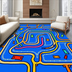 Vibrant Blue Maze Cars Rug