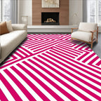 Bold Pink White Geometric Striped Pattern Rug