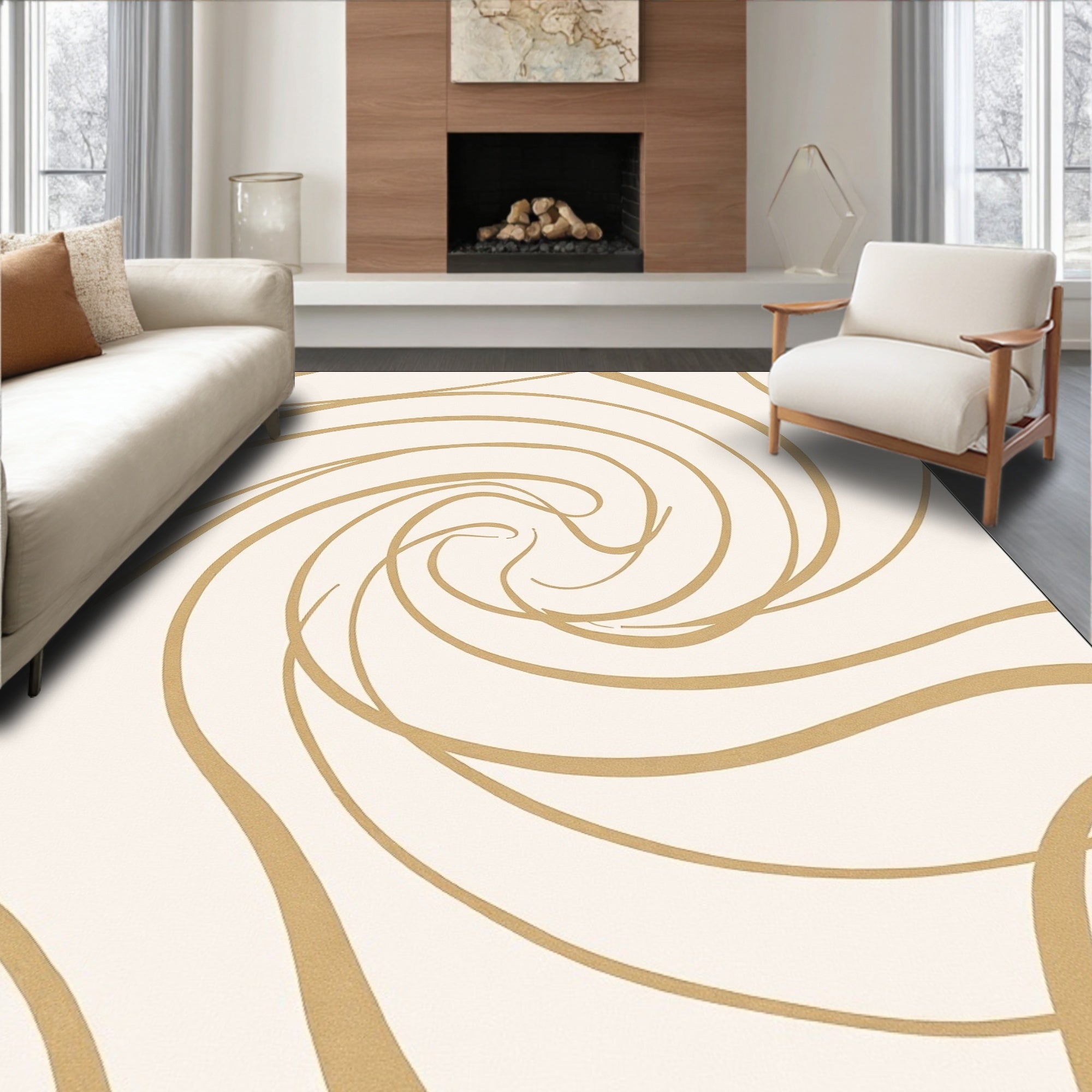 Swirling Golden Abstract Lines Rug
