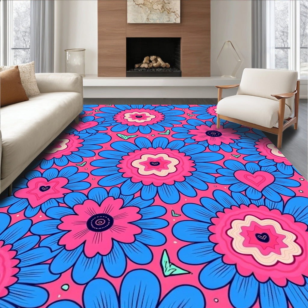Vibrant Floral Hearts Pattern Rug
