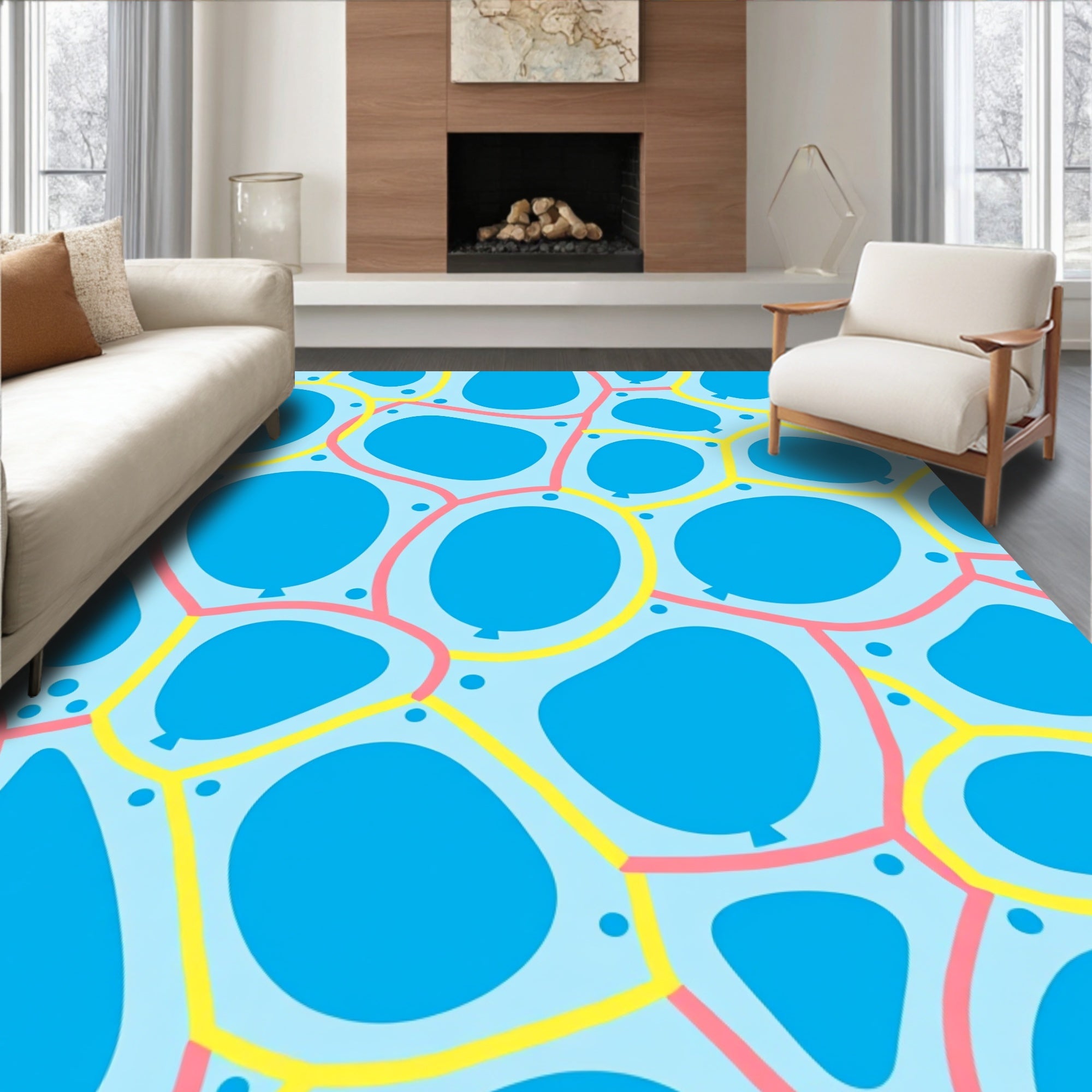 Bright Blue Blob Connectors and Dots Rug