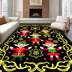 Festive Red Green Elves Snowflakes Border Rug