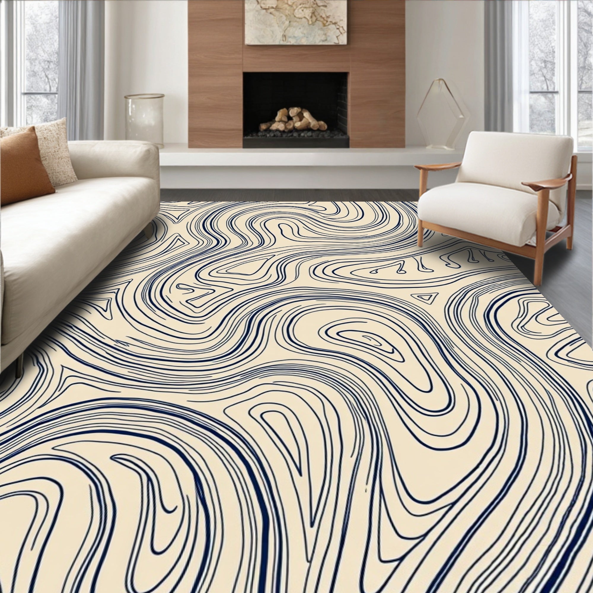 Abstract Navy Swirls Pattern Rug