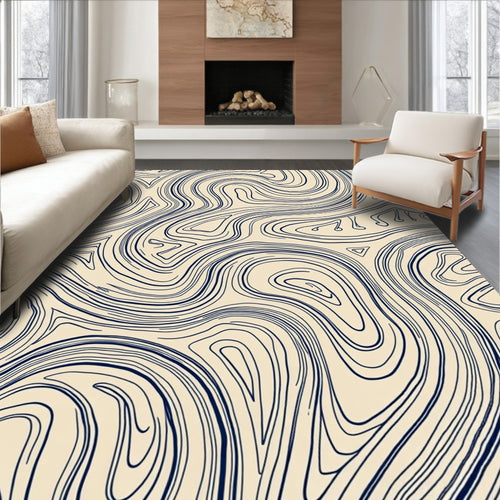 Abstract Navy Swirls Pattern Rug