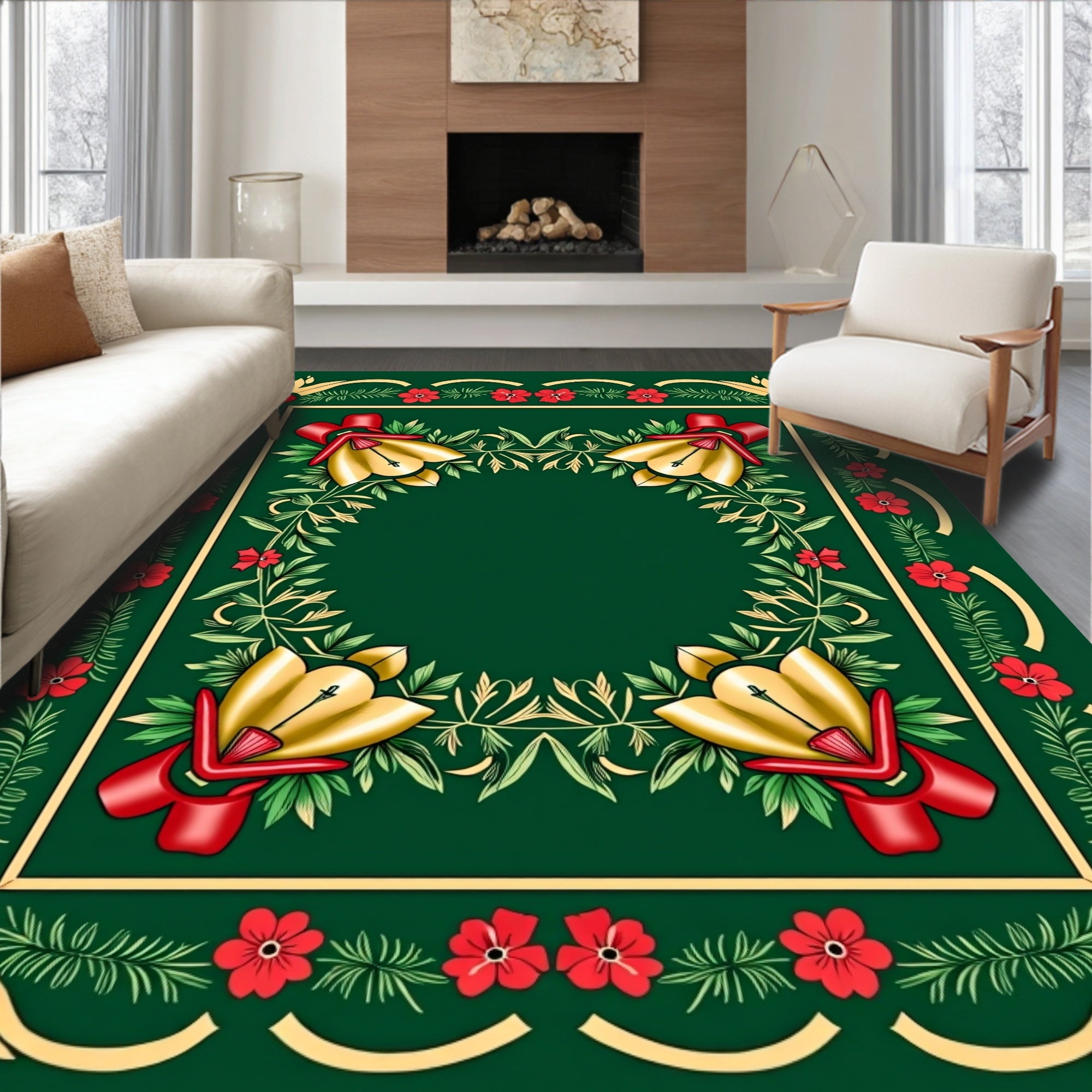 Ornate Floral Ribbon Border Design Rug