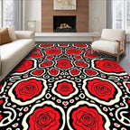 Bold Red Rose Patterned Design Rug