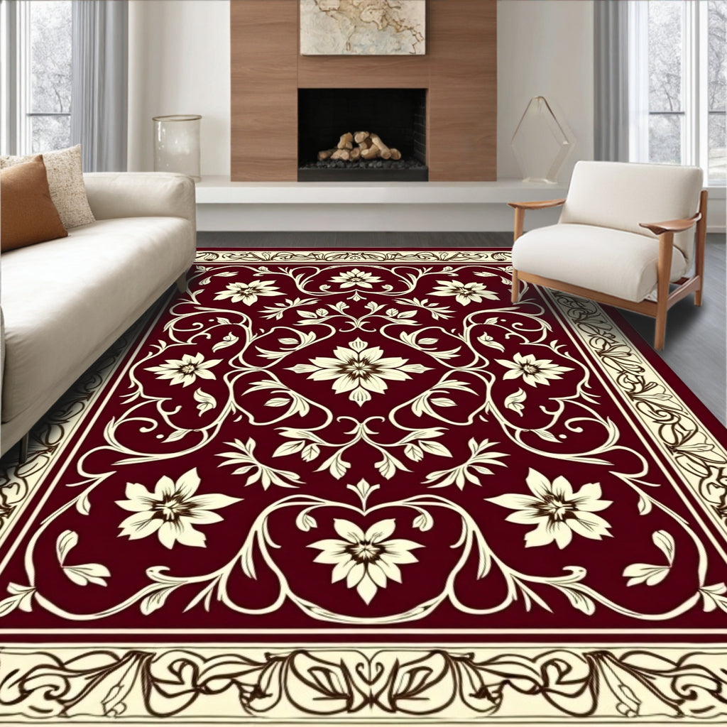 Ornate Floral Vine Border Rug